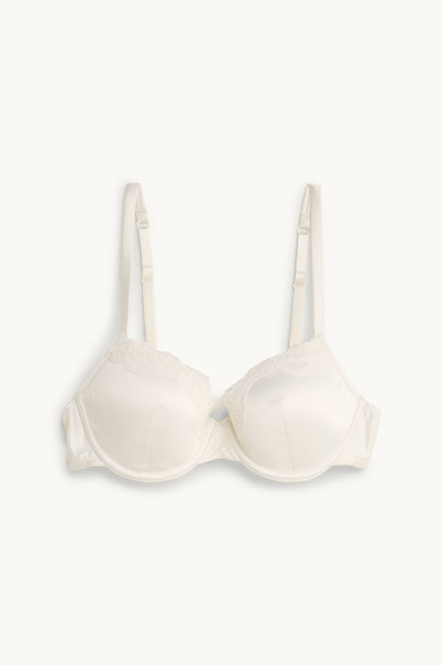 Femei - Sutien din satin cu armătură - DEMI - vătuit - alb-crem