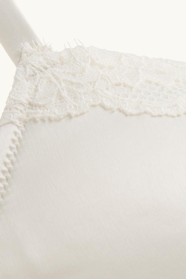 Femei - Sutien din satin cu armătură - DEMI - vătuit - alb-crem