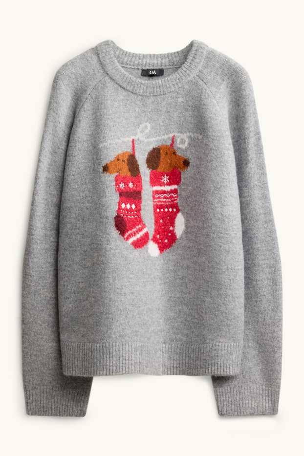 Damen - Weihnachtspullover - grau-melange