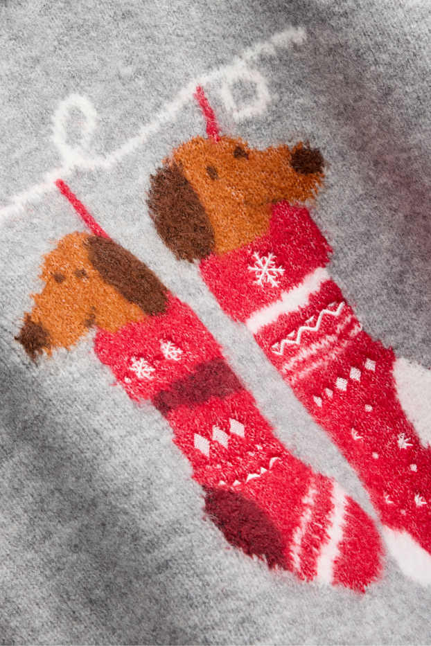 Damen - Weihnachtspullover - grau-melange