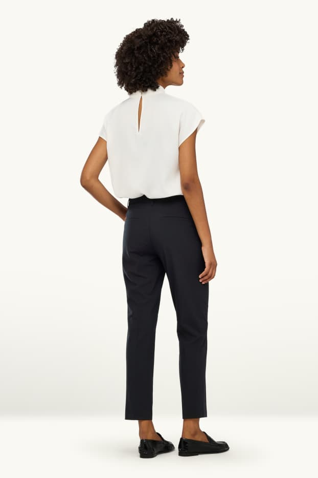 Damen - Stoffhose - Mid Waist - Tapered Fit - schwarz
