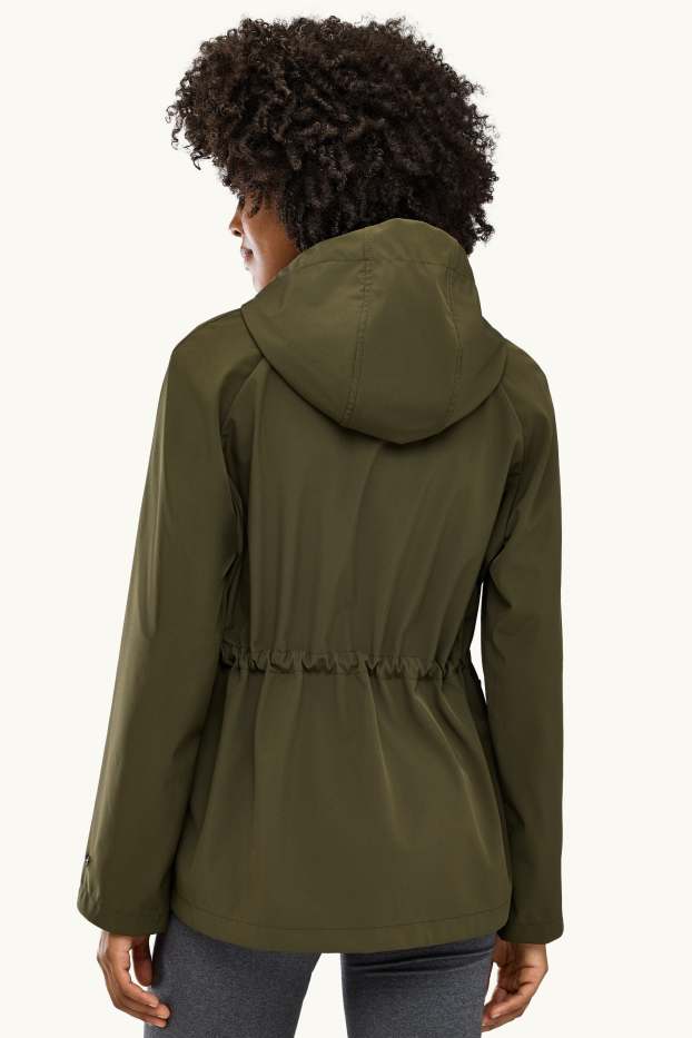 Dames - Softshelljas met capuchon - waterafstotend - 4-Way-Stretch - donkergroen
