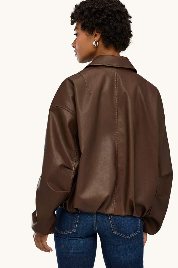 Femmes - Blouson de motard - matière synthétique - marron