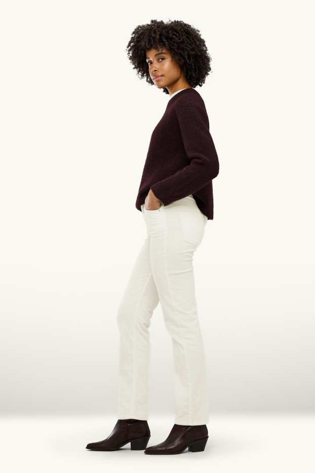 Donna - Pantaloni di velluto a coste - vita alta - straight fit - LYCRA ® - bianco crema