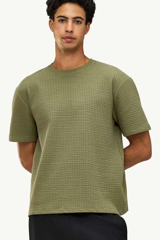 Home - Samarreta de mànigues curtes de punt - oversized - texturada - verd