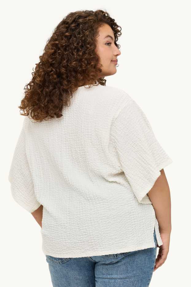 Damen - T-Shirt mit V-Ausschnitt - Regular Fit - cremeweiss