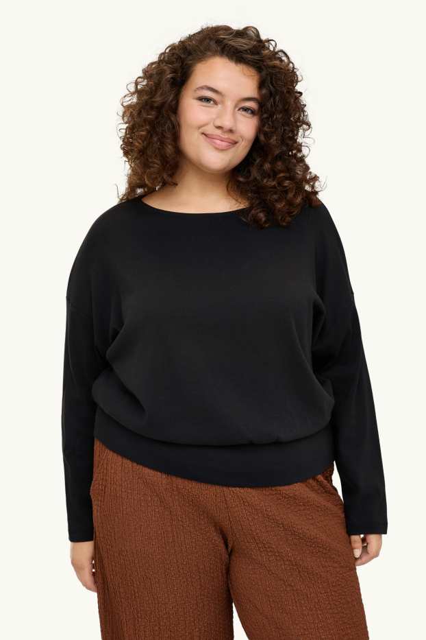 Women - Long sleeve top - slim fit - black