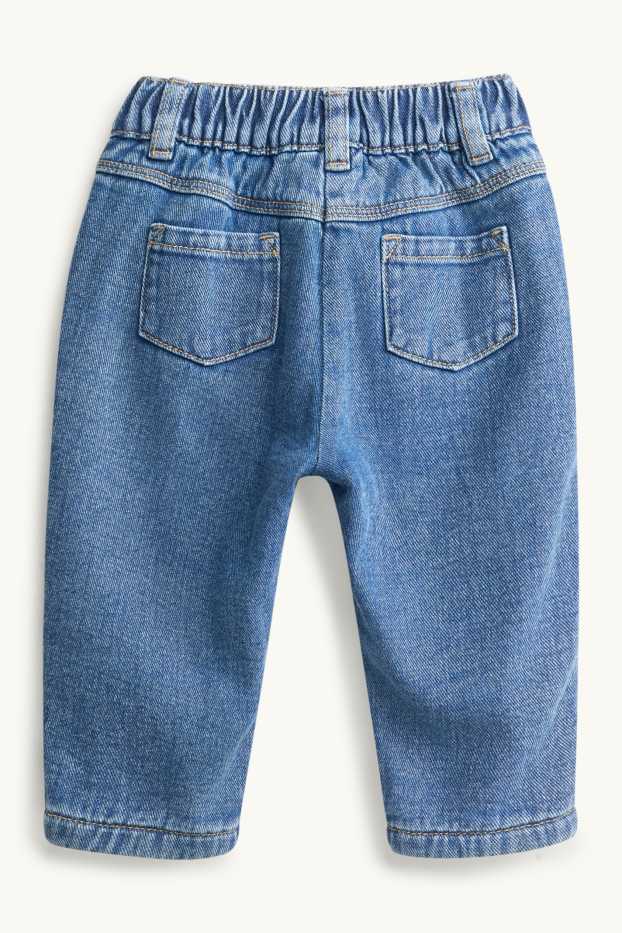 Bebeluși - fete - Floricele - jeans termoizolanți bebeluși - denim-albastru