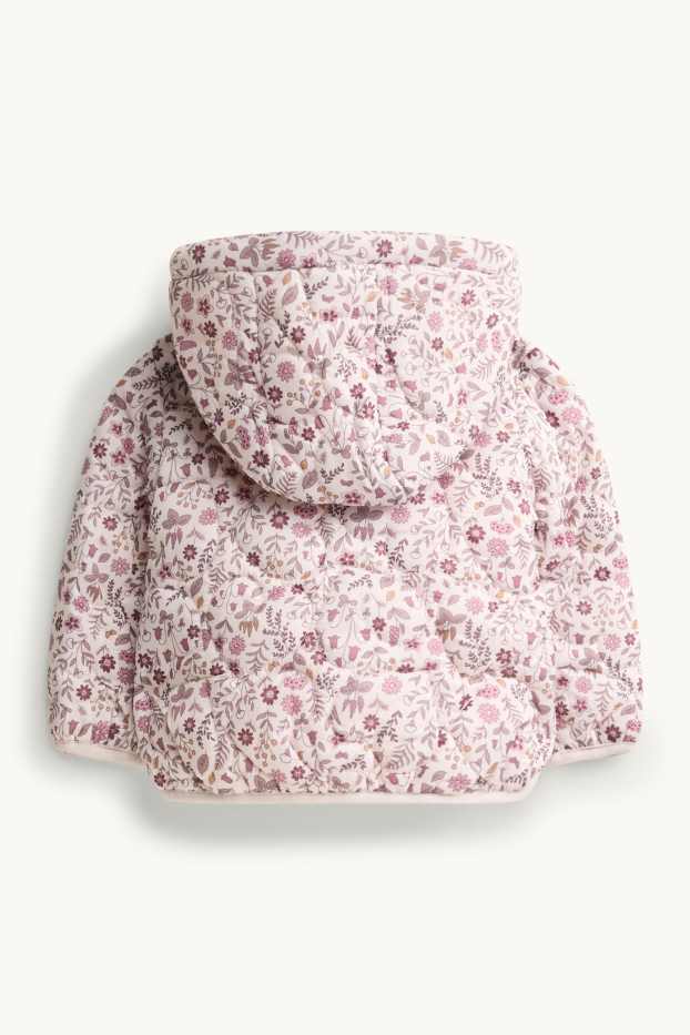 Bébés filles - Petites fleurs - Doudoune surpiquée pour bébé à capuche - finition déperlante - rose