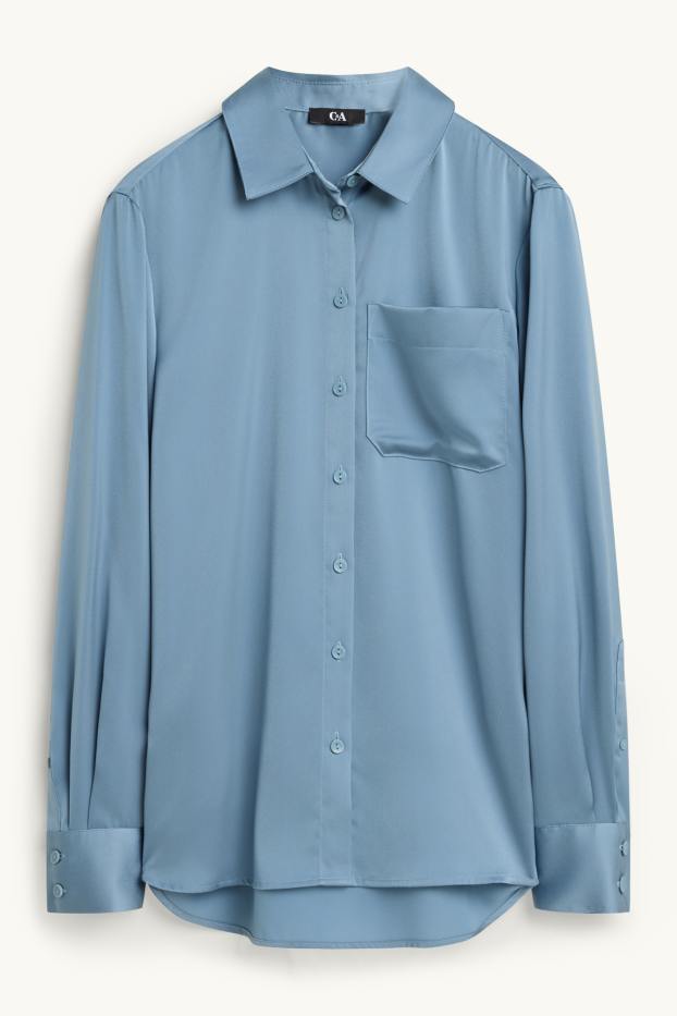 Women - Satin blouse - light blue