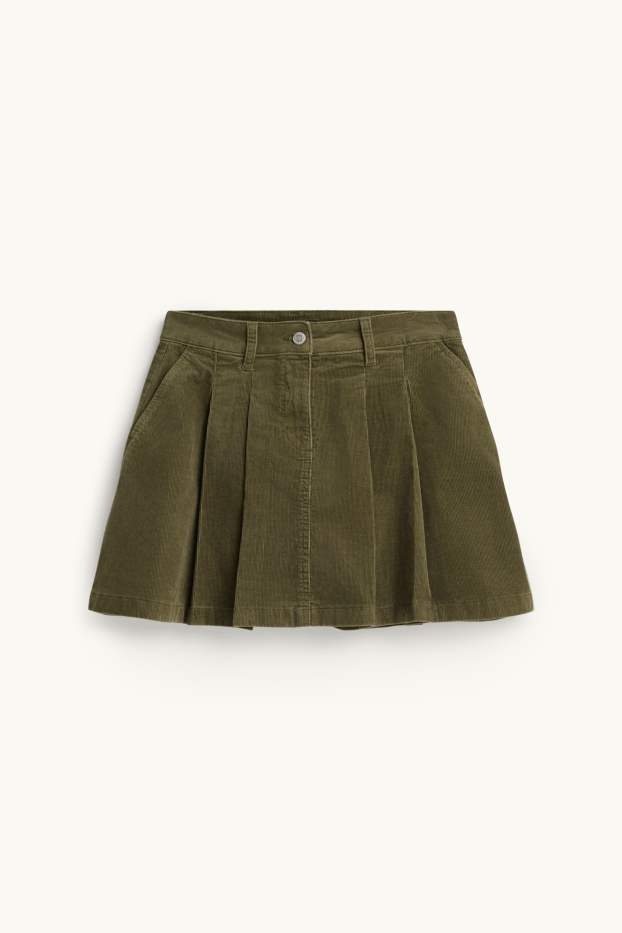 Femei - Fustă pantaloni scurtă din catifea reiată - verde închis