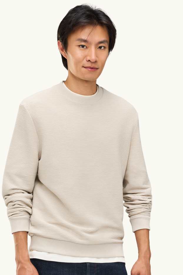 Herren - Sweatshirt - gerippt - cremeweiß