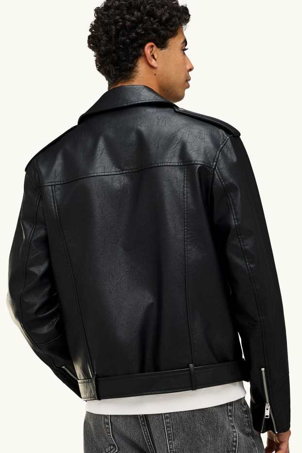 Home - Caçadora biker - pell sintètica - negre