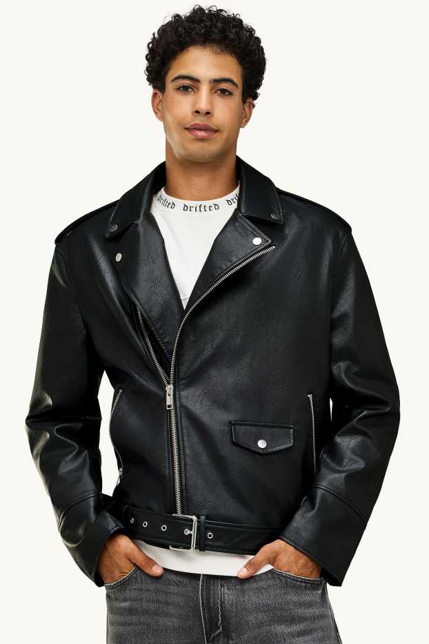 Home - Caçadora biker - pell sintètica - negre