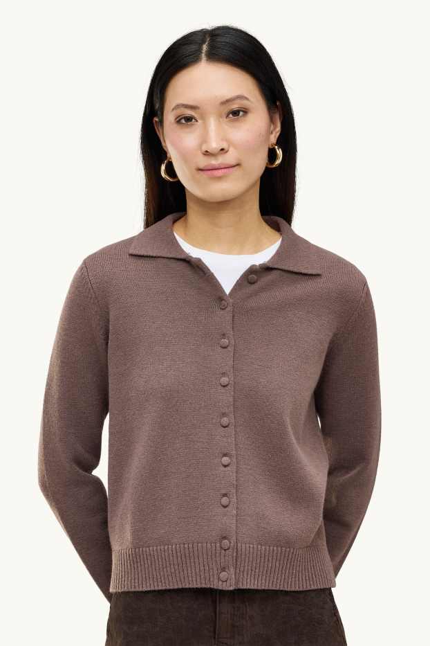 Donna - Cardigan con riporto di ecopelliccia - tortora
