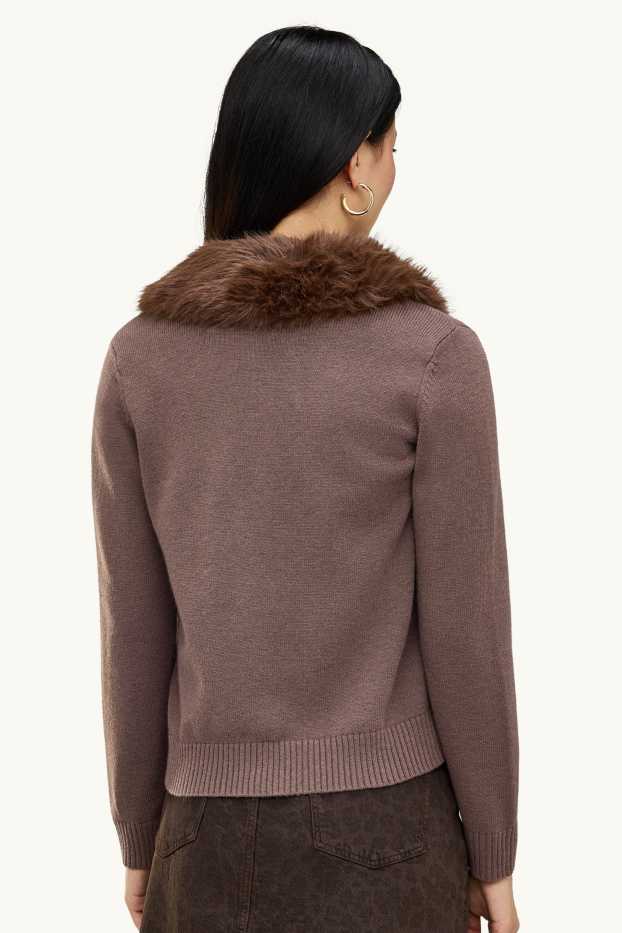 Donna - Cardigan con riporto di ecopelliccia - tortora