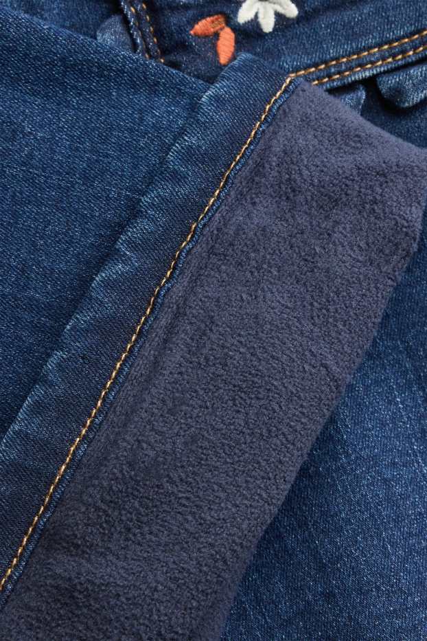 Baby Girls - Floral - baby jeans - thermal jeans - blue denim