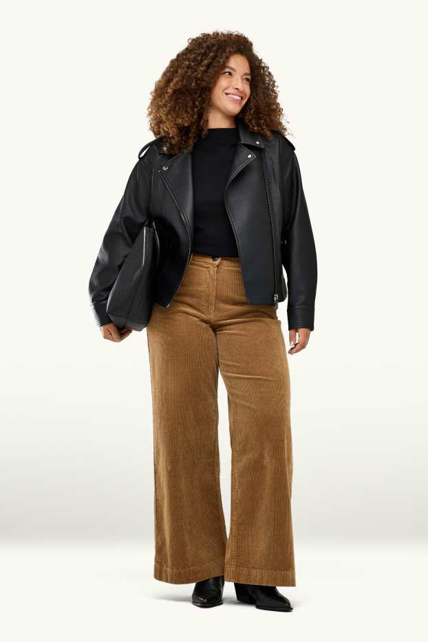 Dona - Pantalons de pana - high waist - wide leg - marró