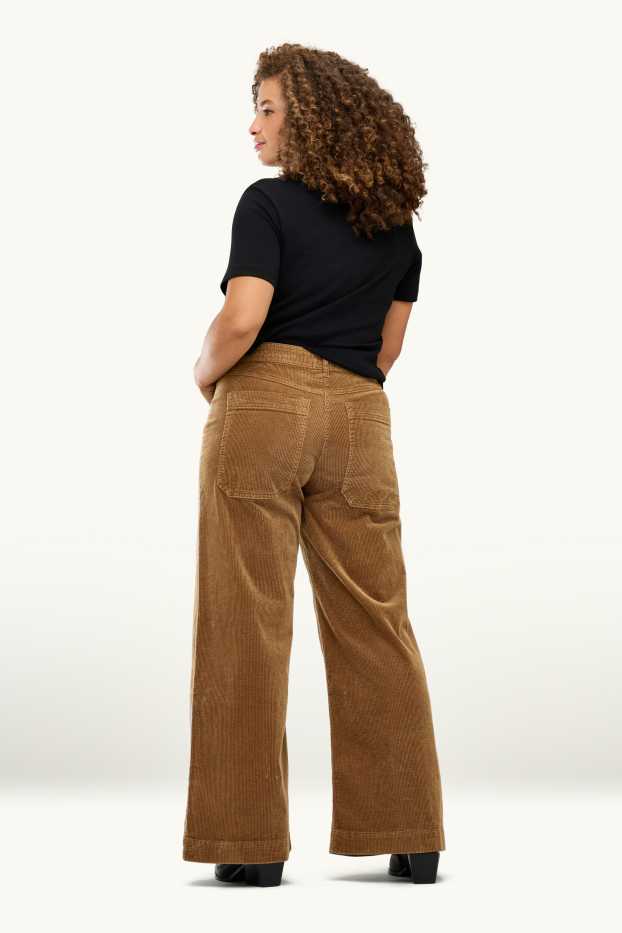Dona - Pantalons de pana - high waist - wide leg - marró