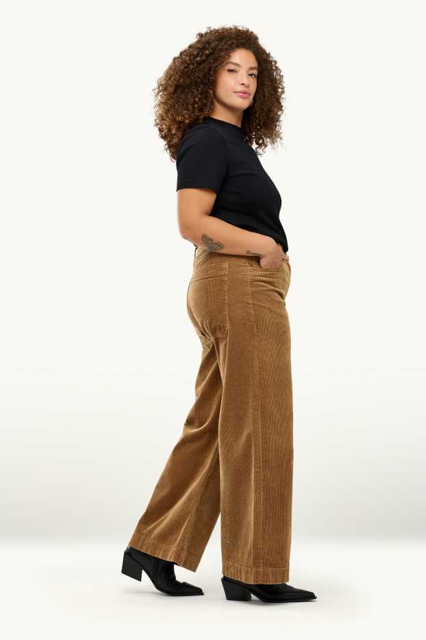 Dona - Pantalons de pana - high waist - wide leg - marró
