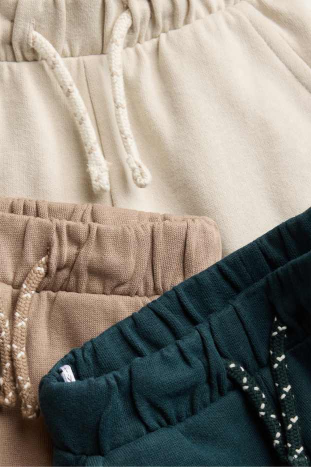 Bébés garçons - Lot de 3 - pantalon de jogging bébé - vert foncé / blanc crème
