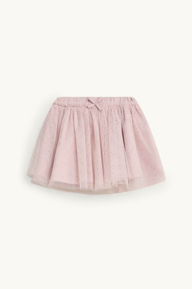 Baby: meisjes - Hartje - baby-outfit - 2-delig - glanseffect - wit / fuchsiarood