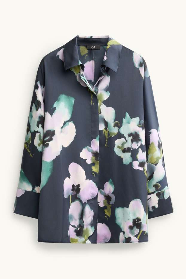Women - Blouse - floral - dark blue
