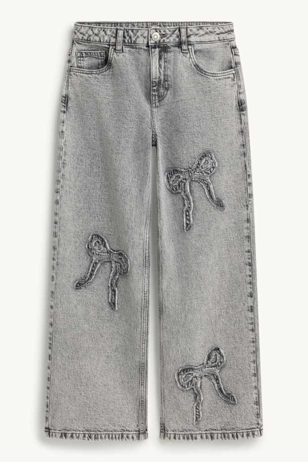 Bambine - Fiocco - jeans a gamba ampia - vita media - jeans grigio chiaro