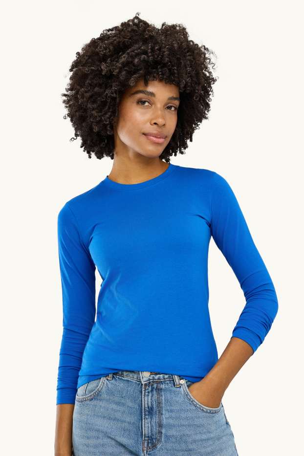 Damen - Langarmshirt - Slim Fit - blau
