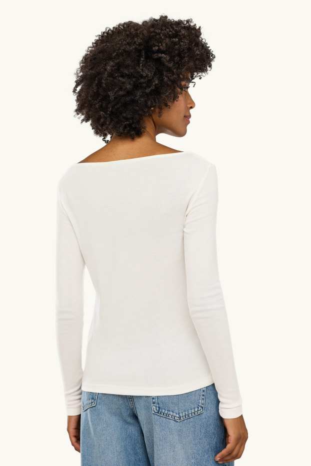 Femmes - Haut à manches longues - slim fit - blanc pur