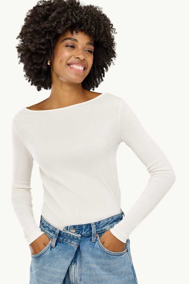 Femmes - Haut à manches longues - slim fit - blanc pur