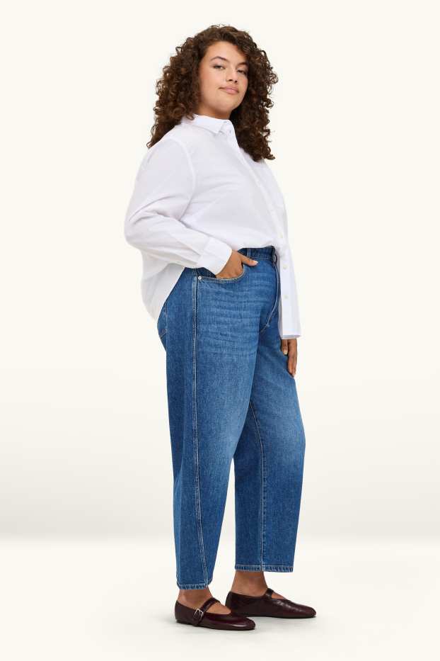 Damen - Barrel Jeans - High Waist - jeansblau