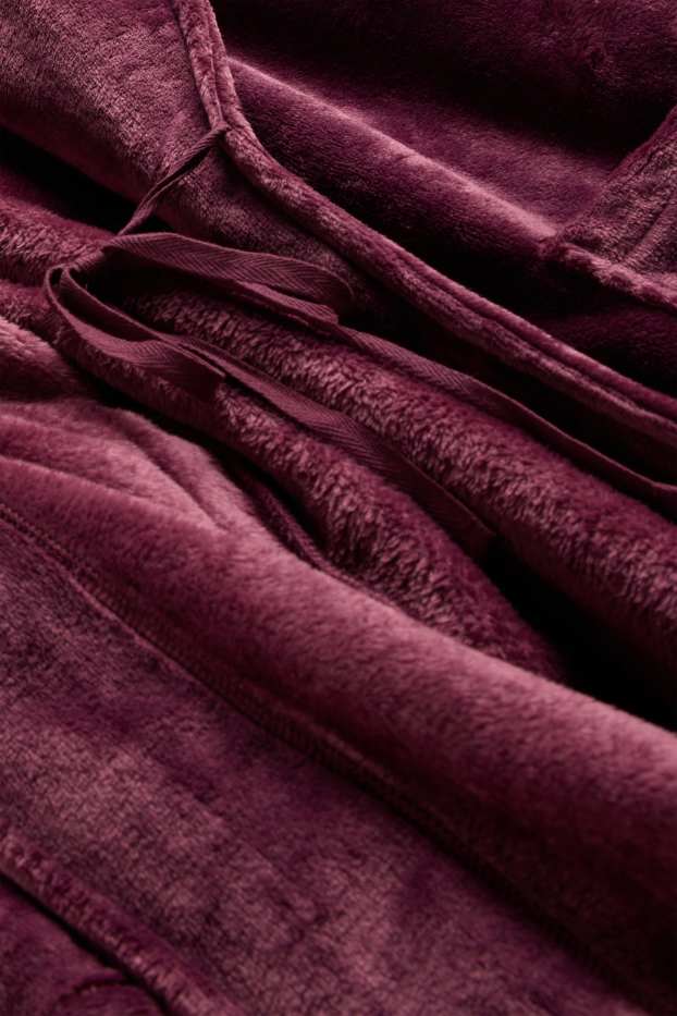 Femei - Halat de baie de fleece cu glugă - bordo