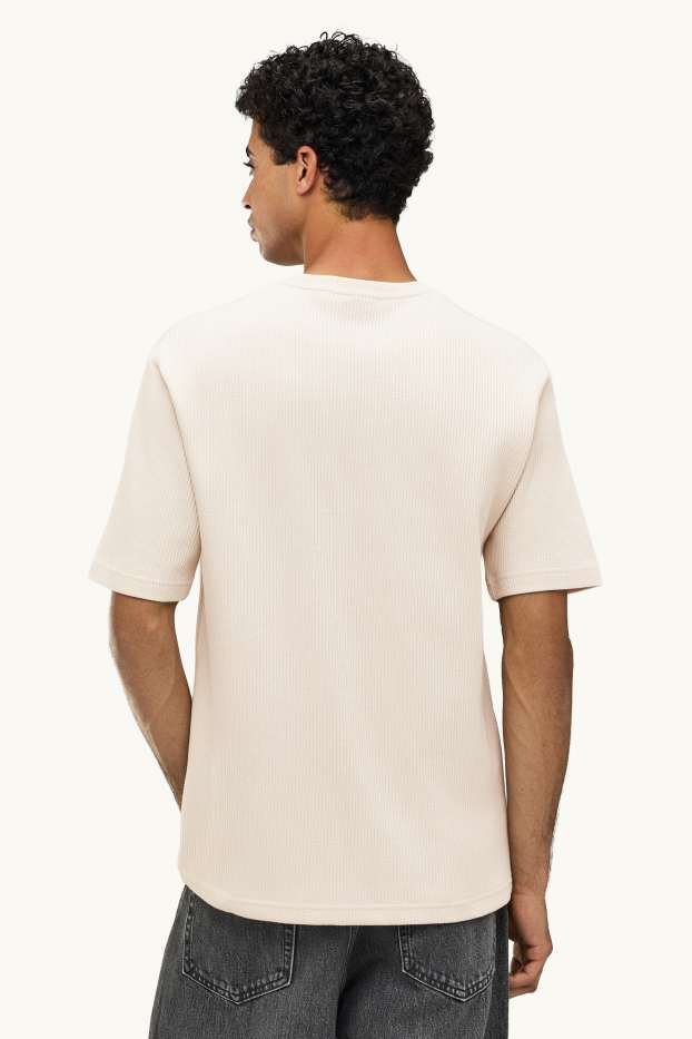 Herren - T-Shirt - Relaxed Fit - gerippt - cremeweiß
