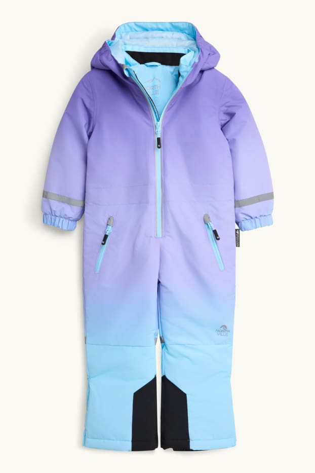 Children Girls - Ski suit with hood - lined - waterproof - patterned - purple