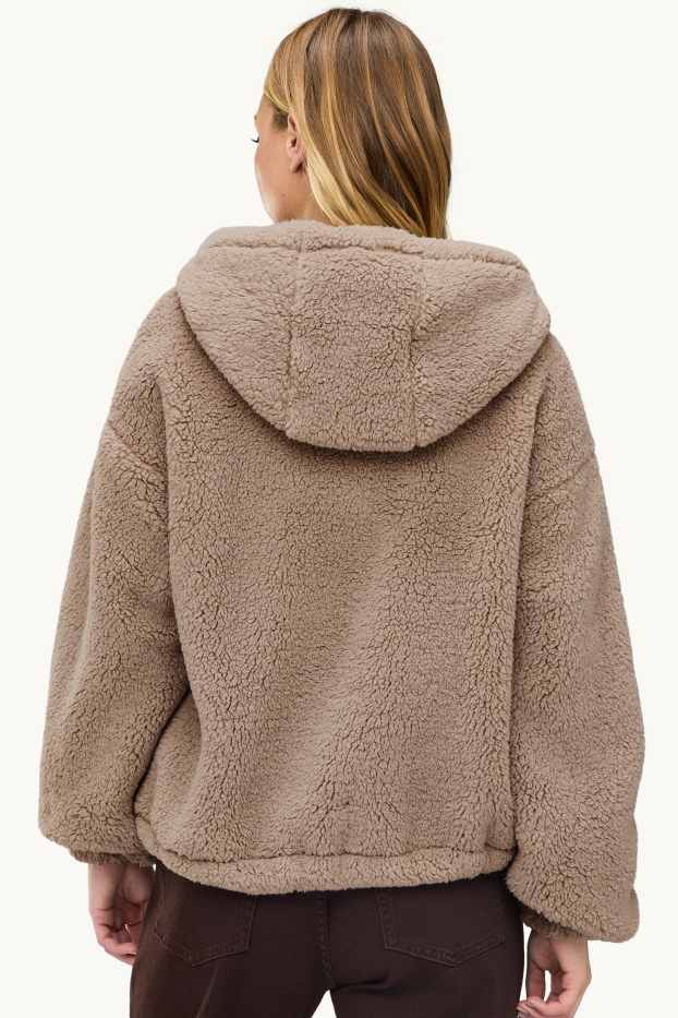 Femmes - Veste en peluche avec capuche - marron clair