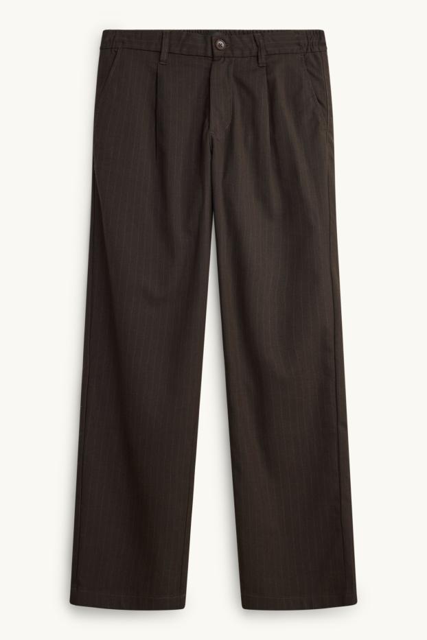 Pánské - Kalhoty chino - tapered fit - s úzkými proužky - tmavohnědá