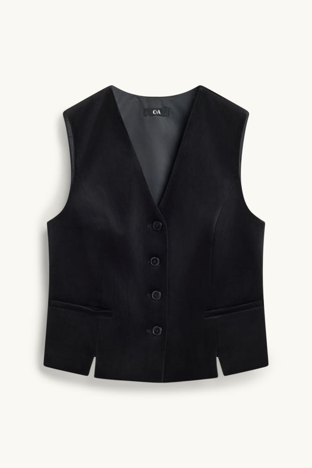 Femmes - Gilet sans manches de bureau en velours - finition cintrée - noir