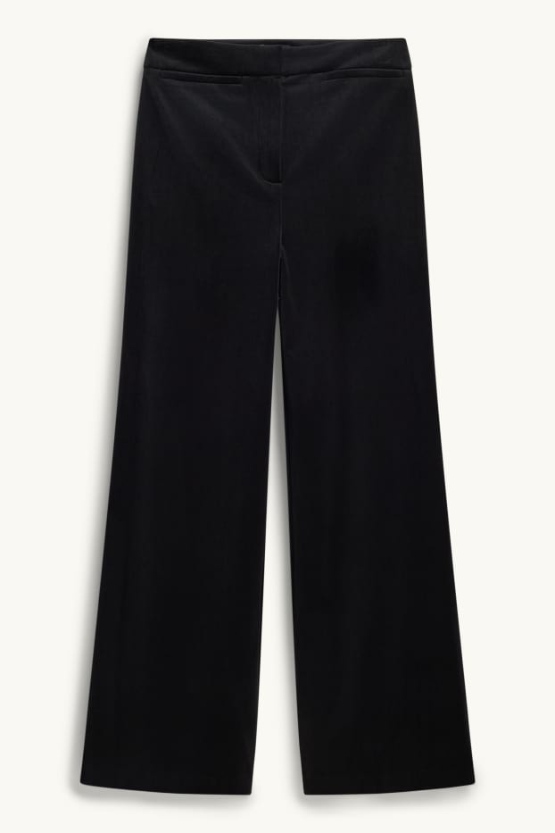 Women - Velvet trousers - high waist - wide leg - black