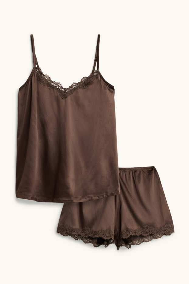 Femmes - Pyjashort en satin - marron