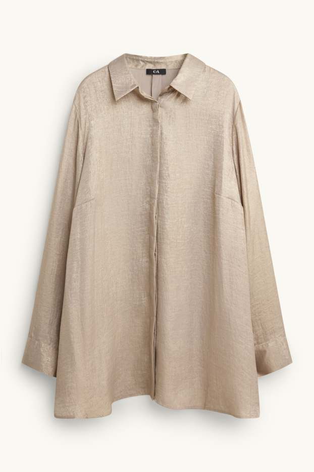 Dames - Satijnen blouse - beige