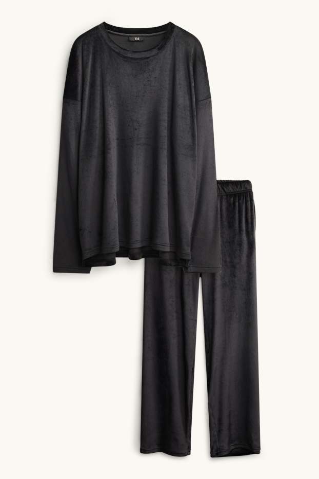 Dames - Pyjama van fleece - zwart