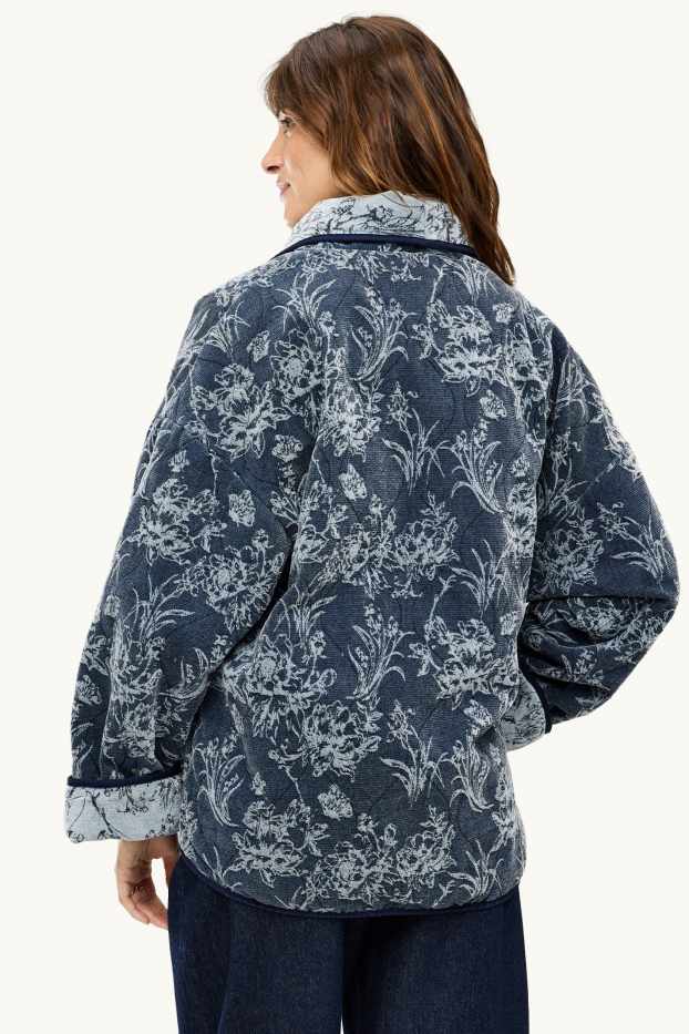 Femei - Kimono de blugi - cu flori - denim-albastru închis