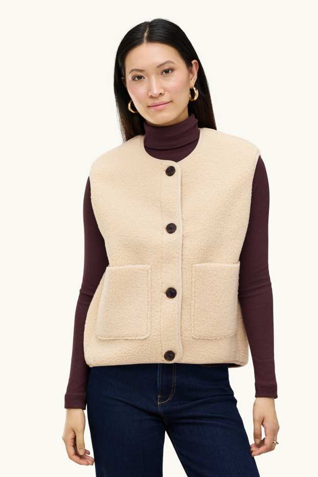 Donna - Gilet effetto peluche - crema
