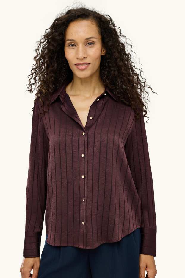 Dames - Blouse - krijtstrepen - bordeaux