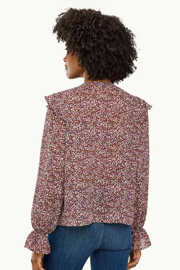 Dames - Blouse van chiffon - gebloemd - bruin / roze