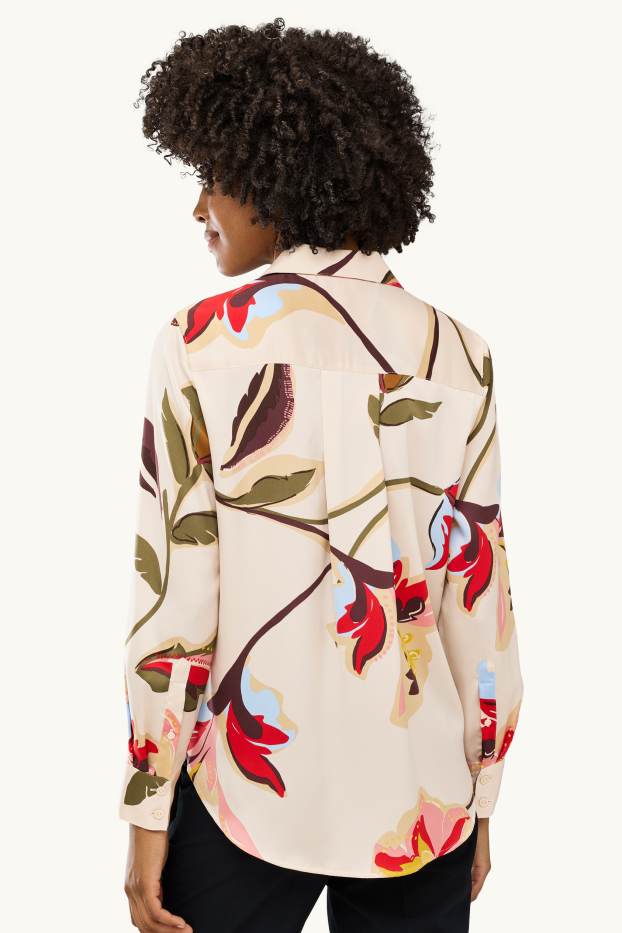 Femmes - Chemisier en satin - regular fit - à fleurs - rouge / blanc crème