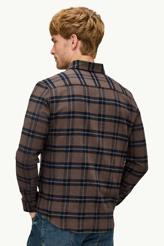 Pánské - Košile - regular fit - button-down - kostkovaná - hnědá/tmavomodrá