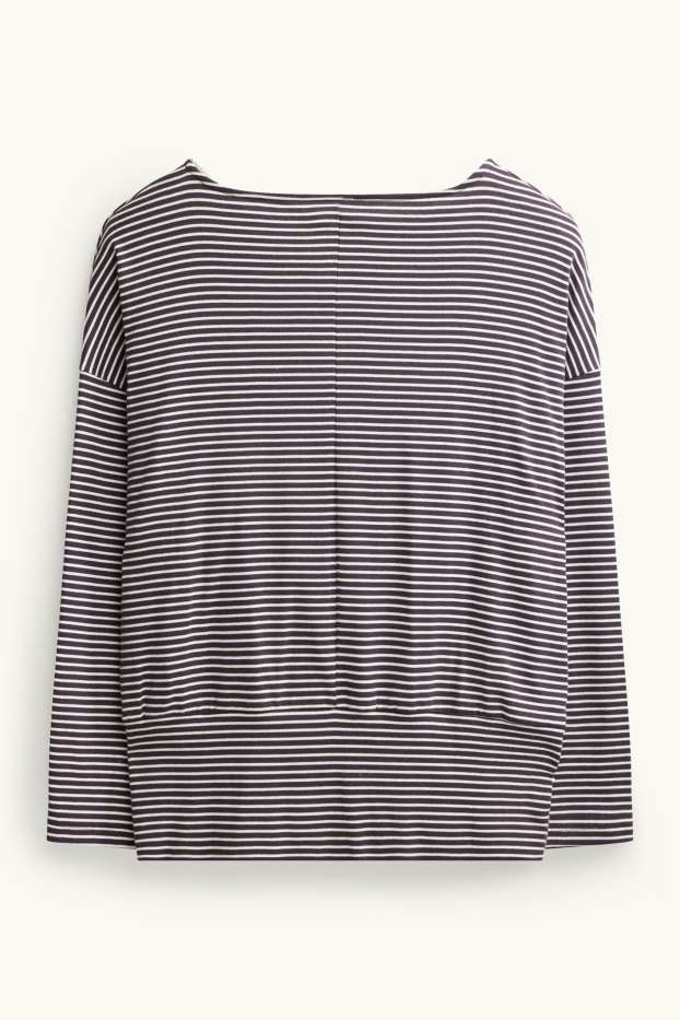 Femmes - Haut à manches longues - slim fit - à rayures - blanc / noir
