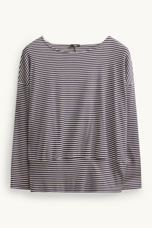 Femmes - Haut à manches longues - slim fit - à rayures - blanc / noir
